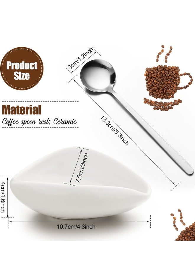 HOMESTAR 3 Pieces Set Coffee Dosing Cup Measuring Tray Kit，Spoon Rest With Spoon and Coffee Bean Spray，Ceramic Teaspoon Holder Coffee Stirrers Rest for Bar Kitchen Accessories Present - Image 3