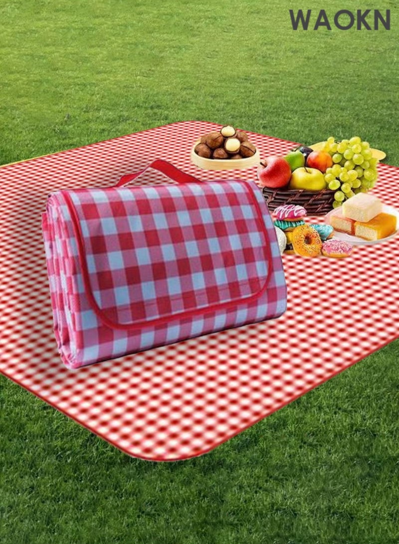 WAOKN Extra Large Picnic Outdoor Blanket, 200*200cm Waterproof Foldable Blankets Gingham Picnic Mat for Beach, Camping Grass Lawn Park Accessories Cute Couple Gifts(4-8) People - Image 1
