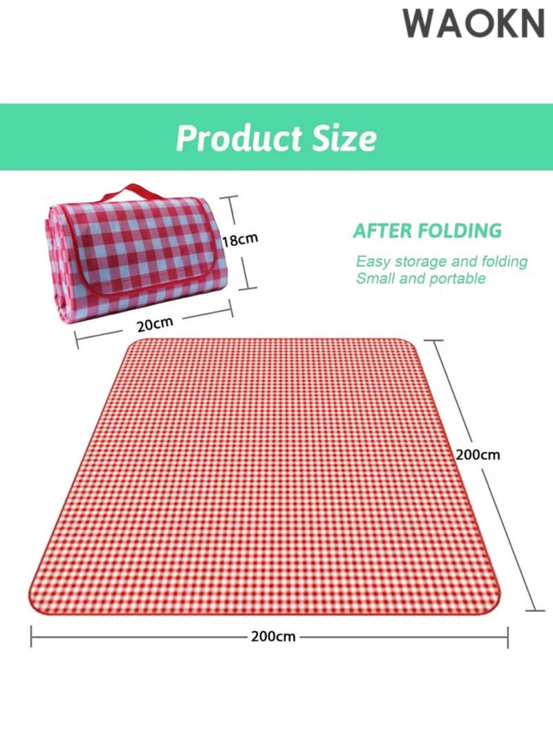 WAOKN Extra Large Picnic Outdoor Blanket, 200*200cm Waterproof Foldable Blankets Gingham Picnic Mat for Beach, Camping Grass Lawn Park Accessories Cute Couple Gifts(4-8) People - Image 3