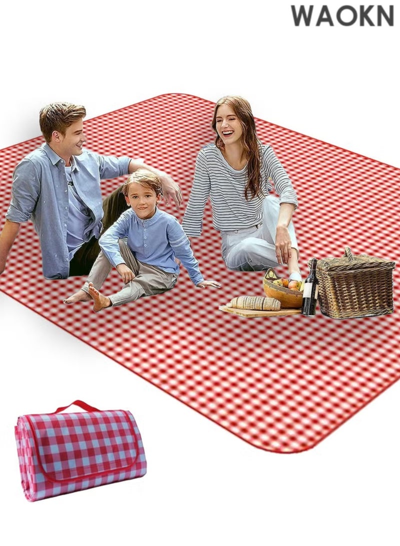 WAOKN Extra Large Picnic Outdoor Blanket, 200*200cm Waterproof Foldable Blankets Gingham Picnic Mat for Beach, Camping Grass Lawn Park Accessories Cute Couple Gifts(4-8) People - Image 2
