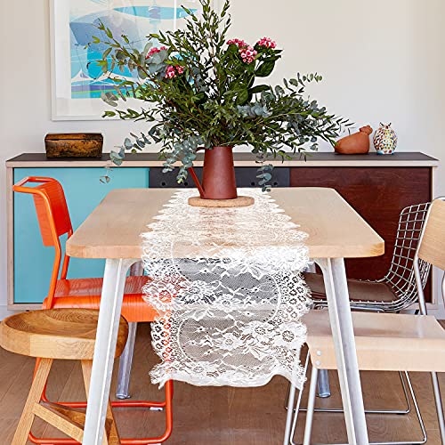 Fowecelt 4 Pcs White Lace Table Runners 14 x 120 Inch Vintage Table Runner for Wedding Bridal Shower Baby Shower Party Table Decoration Rustic Rose Embroidered Boho Table Runner - Image 5
