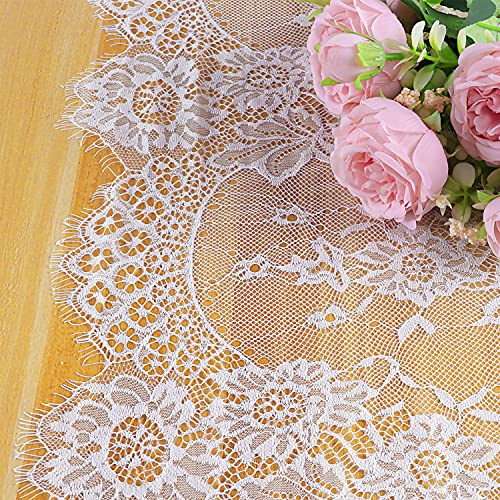 Fowecelt 4 Pcs White Lace Table Runners 14 x 120 Inch Vintage Table Runner for Wedding Bridal Shower Baby Shower Party Table Decoration Rustic Rose Embroidered Boho Table Runner - Image 2