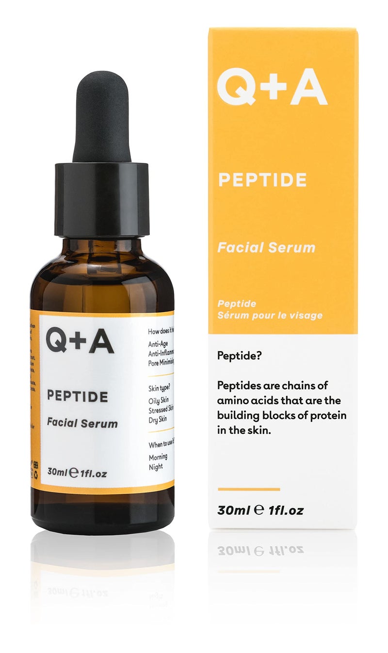 Q+A QA Peptide Facial Serum  AntiAgeing Peptide Face Serum for Revitalised Youthful Skin WaterBased Fast Absorption  Contains Pure Peptide Magnesium PCA and Hyaluronic Acid for Hydration 1floz