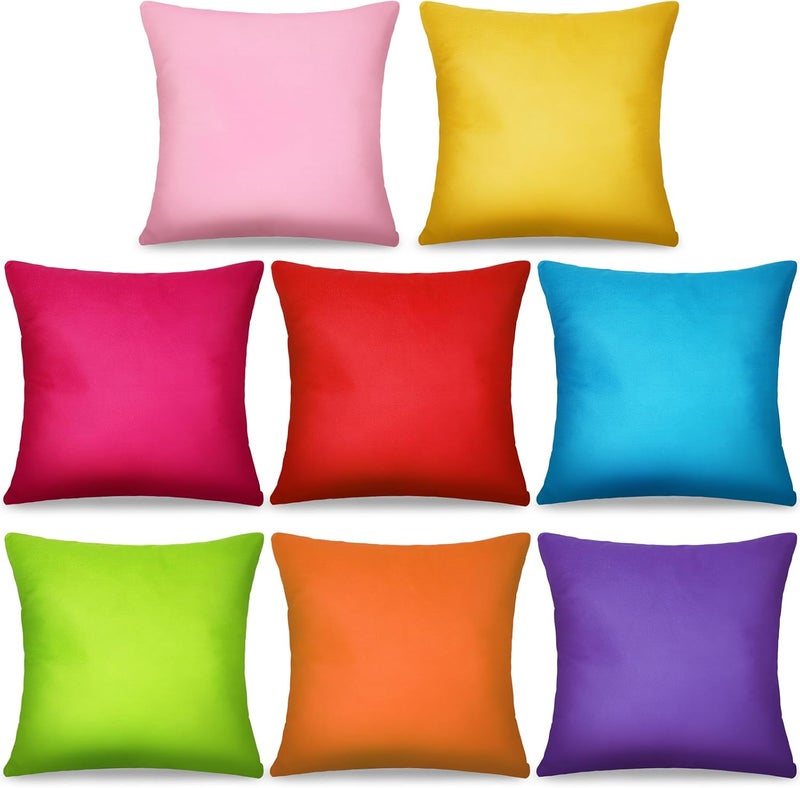MASHAN 8Pcs Decorative Throw Pillow Covers Rainbow Color Pillow Cases Colorful Square Cushion Covers with Hidden Zipper for Couch Sofa Bedroom Patio Balcony,Linen Material, 18 x 18 Inch（Covers Only） - Image 1