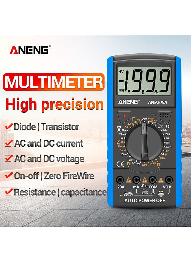 ANENG AN9205A Digital Multimeter 3 1/2 LCD Display 1999 Count Manual Range Universal Meter AC DC Resistance Capacitance Transistor Tester Multifunctional Ammeter with Backlight NCV Test Meter Blue  - Image 4