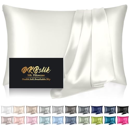 DKBslik Mulberry Silk Pillow Cases Standard Size, Silk Pillowcase for Hair and Skin, Anti Acne Cooling Sleep Both Sides Natural Silk Satin Pillow Covers with Hidden Zipper, Gifts for Women Men, Ivory - Image 1