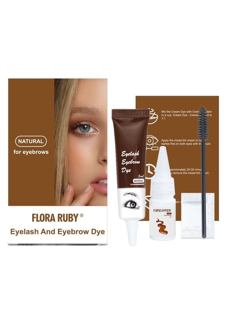 Flora Ruby مجموعة تلوين 2 في 1، مجموعة احترافية لرموش وحواجب، تدوم حتى 6 أسابيع، صبغة شعر يمكنك استخدامها بنفسك، للاستخدام في المنزل أو الصالون، 5 مل (قهوة) - Image 1