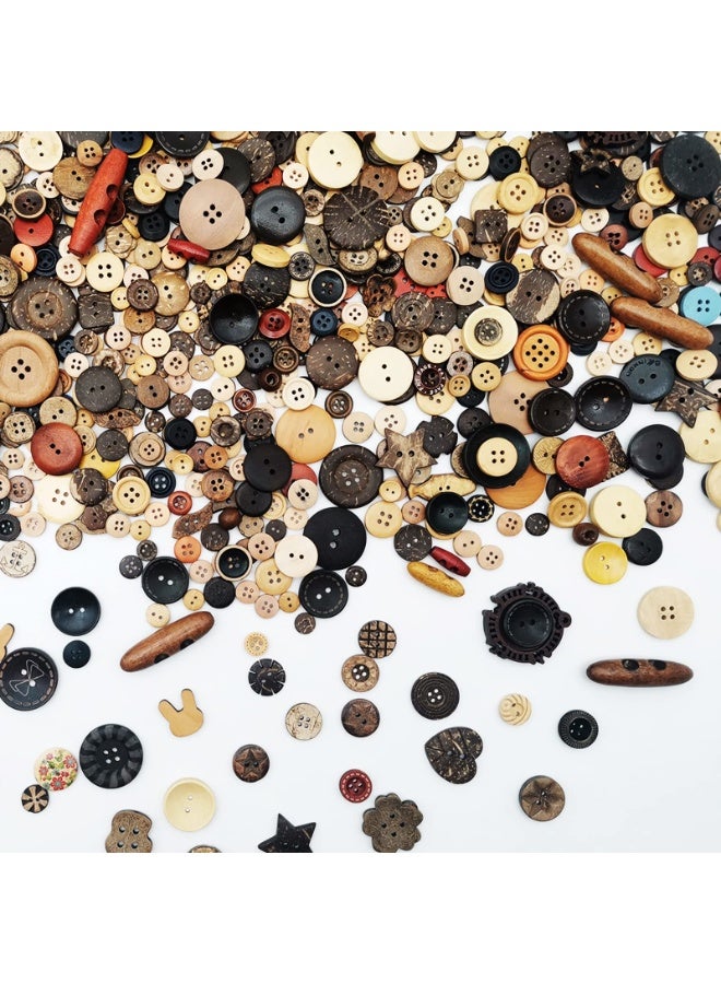 Peachjoy 600 قطعة أزرار خشبية بأحجام متنوعة وألوان مختلطة من قشرة جوز الهند، أزرار يدوية الصنع لتزيين الخياطة، الحرف اليدوية، ورسم الأزرار - Image 3