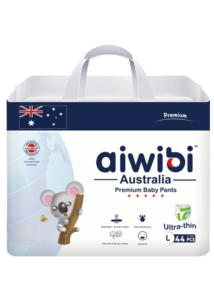 aiwibi Ultra-Thin Baby Pants Diaper Size 4 Large, 44 Pcs, 9-14kg, Super Soft, High Absorption & 360° Stretchy Waistband