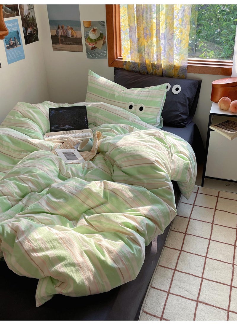 General - 4 Pieces Satisfying Bedding Set Dopamine All Cotton Color Woven Washed Cotton Stripes Pure Cotton Bed Sheet Set - Image 1