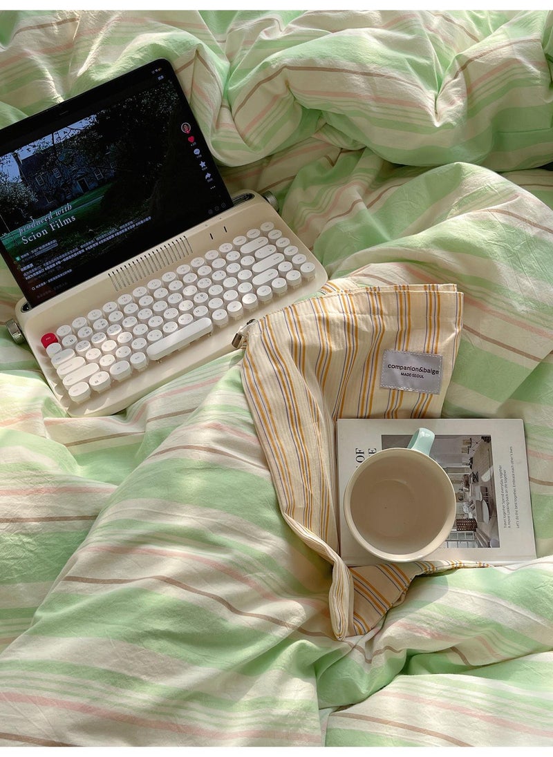 General - 4 Pieces Satisfying Bedding Set Dopamine All Cotton Color Woven Washed Cotton Stripes Pure Cotton Bed Sheet Set - Image 1