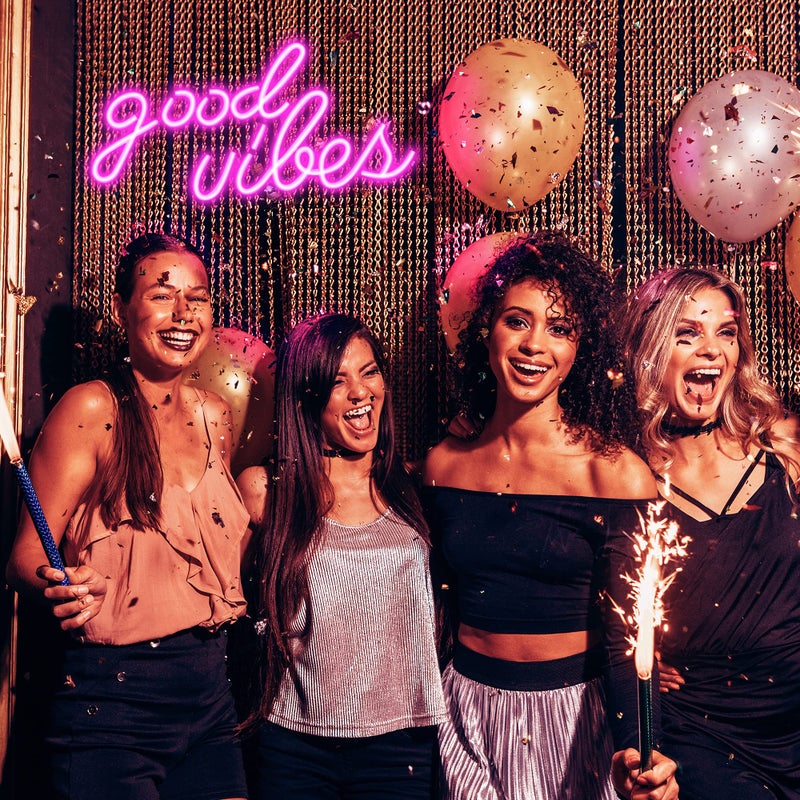 Olekki Pink Good Vibes Neon Sign - Neon Lights for Bedroom, LED Neon Signs for Wall Decor (16.1 x 8.3 inch) - Image 4