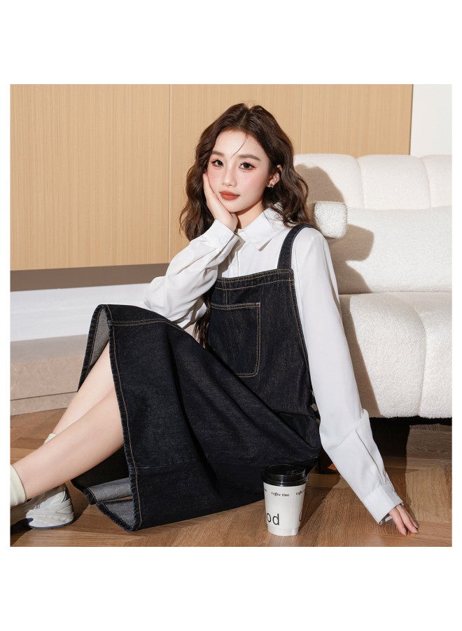 TonLion 2025 Spring Women's Denim Overalls Dress Solid Color Minimalist Versatile Youthful Campus Style Gentle - Image 5