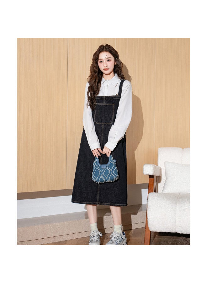 TonLion 2025 Spring Women's Denim Overalls Dress Solid Color Minimalist Versatile Youthful Campus Style Gentle - Image 3