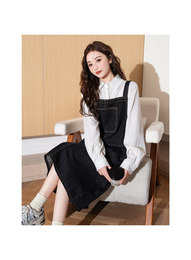 TonLion 2025 Spring Women's Denim Overalls Dress Solid Color Minimalist Versatile Youthful Campus Style Gentle - Image 4