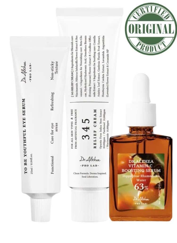Dr.Althea Skin Repair & Glow Bundle – 345 Relief Cream, Vitamin C Boosting Serum RENEWED & Youthful Eye Serum - Image 1
