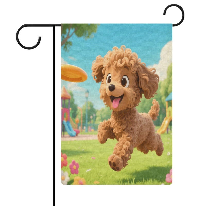 Double Sided Burlap Garden Flag Puppy Playing Frisbee Outdoor Yard Decoration 18.5x12.6 Inch - Image 2