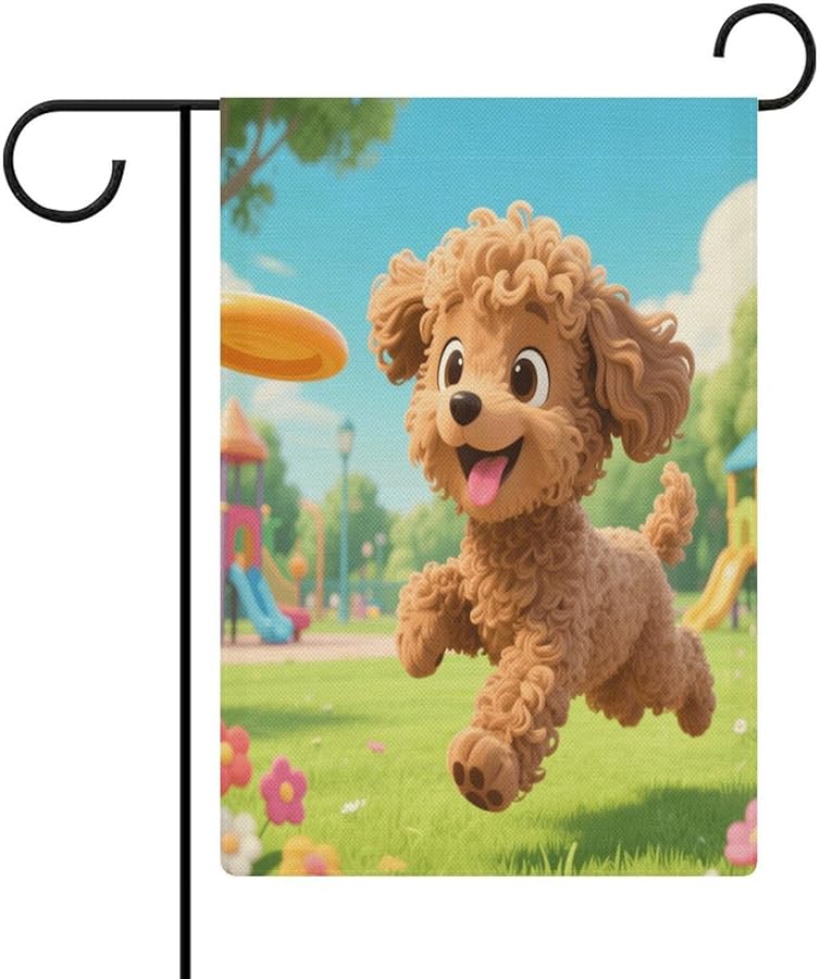 Double Sided Burlap Garden Flag Puppy Playing Frisbee Outdoor Yard Decoration 18.5x12.6 Inch - Image 1