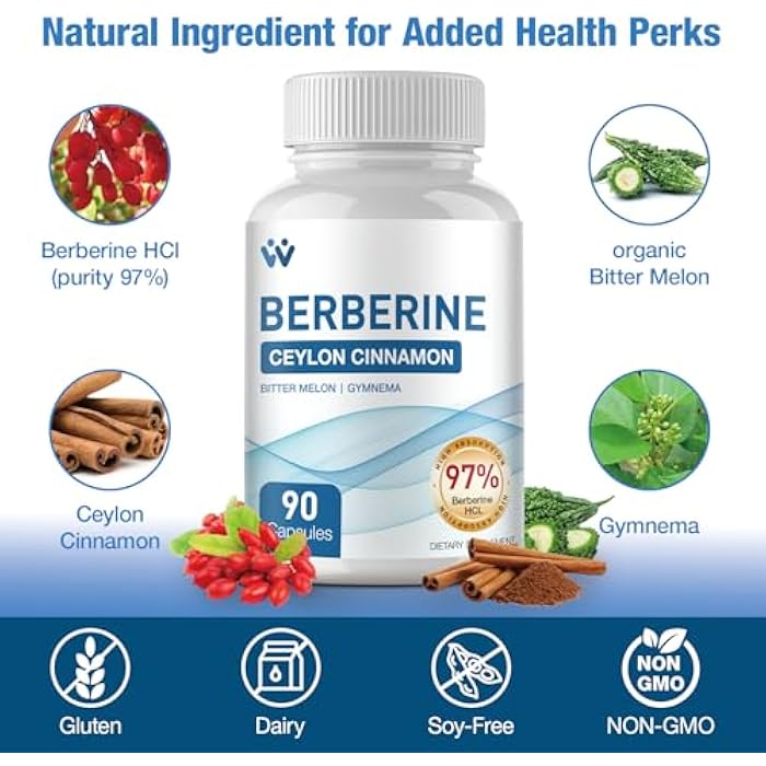 WACHRAY Berberine Supplement 1500mg - Berberine with Ceylon Cinnamon, Berberine HCl 97% Purity Complex Supplements, Non-GMO Vegan - 180 Capsules - Image 3