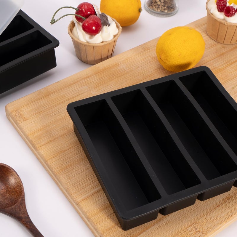 Siligruppo 2PCS Silicone Butter Mold Tray with Lid, Non-Stick Butter Maker, Fits Standard Butter Size, Ideal for Butter, Soap Bars, Energy Bars, and Cakes (Black) - Image 5