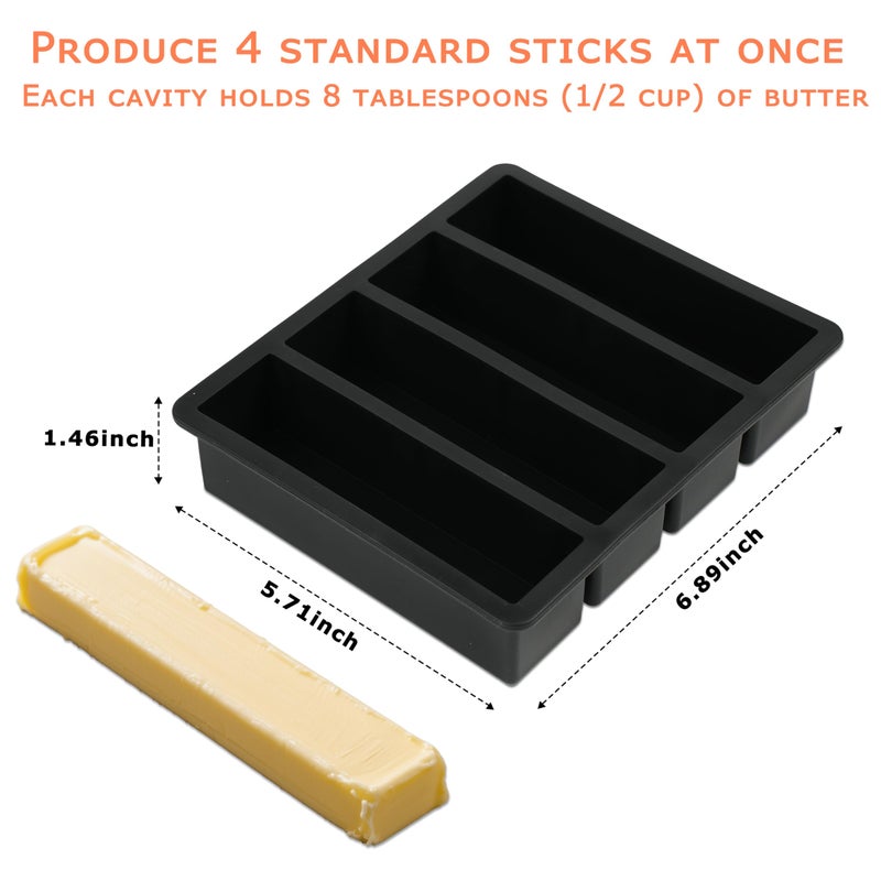 Siligruppo 2PCS Silicone Butter Mold Tray with Lid, Non-Stick Butter Maker, Fits Standard Butter Size, Ideal for Butter, Soap Bars, Energy Bars, and Cakes (Black) - Image 2
