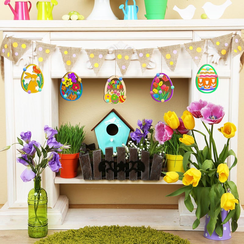 Sophena 36PCS Wooden Easter Ornaments to Paint, 6 Styles DIY Blank Unfinished Wood Egg Cutouts Ornament for Crafts Hanging Decorations Happy Easter Hallow Egg Rabbit Bunny Butterfly Flower Hen - Image 4