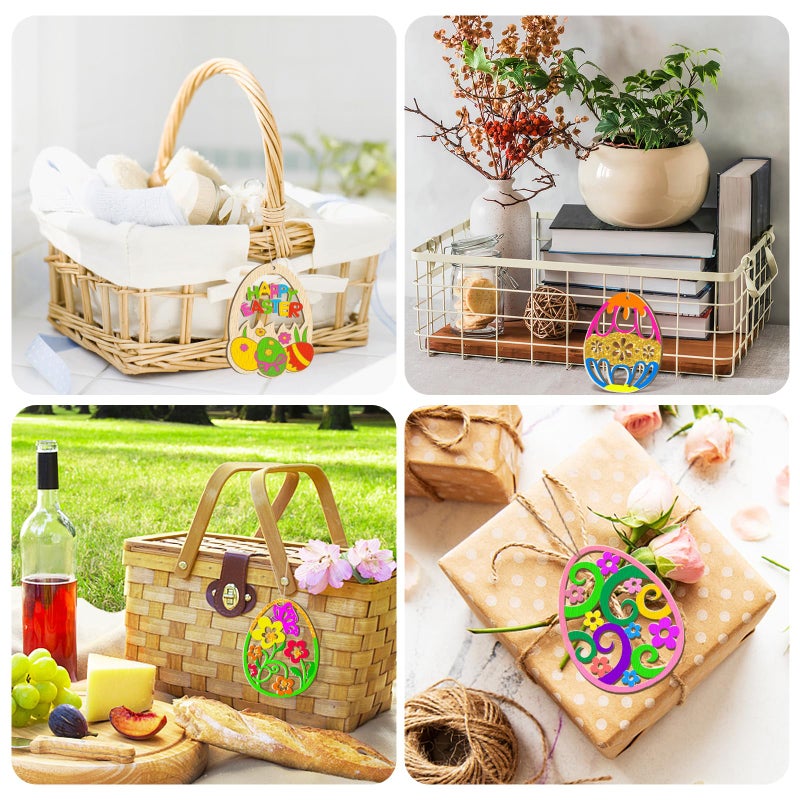 Sophena 36PCS Wooden Easter Ornaments to Paint, 6 Styles DIY Blank Unfinished Wood Egg Cutouts Ornament for Crafts Hanging Decorations Happy Easter Hallow Egg Rabbit Bunny Butterfly Flower Hen - Image 5