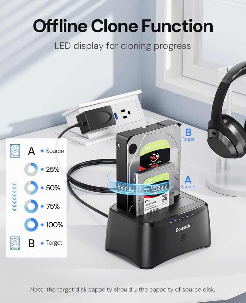 Dockteck Hard Drive Docking Station, dockteck USB 3.0 to SATA Dual Bay External Hard Drive Enclosure for 3.5 or 2.5 inch SATA HDD SSD with Offline Clone - Image 4