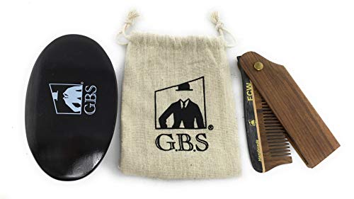 GBS Hair Care Set Synthetic Bristles Handmade Foldable comb Black Wood Beard Brush Synthetic Bristle and Pouch