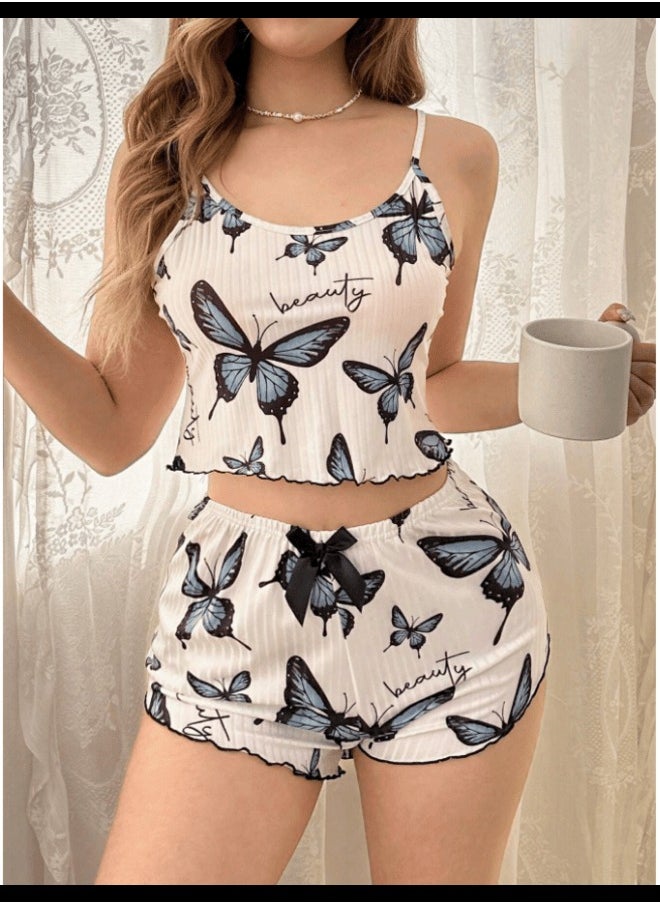 Shein - Dream Adore Women Butterfly Printed Cami Top And Shorts Pajama Set - Image 1