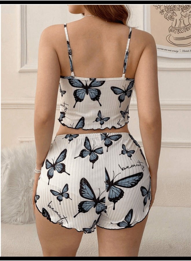 Shein - Dream Adore Women Butterfly Printed Cami Top And Shorts Pajama Set - Image 1