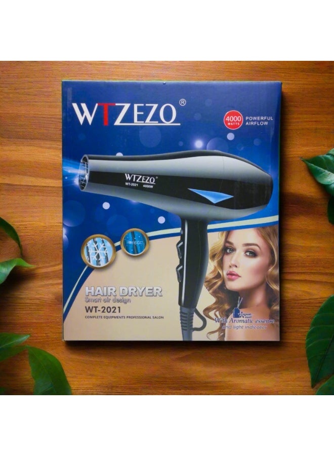 WTZEZO Professional Hair Dryer 4000W – High Power Salon Blow Dryer with Cool Shot, Heat Settings & Smart Air Design – WT-2021 with Aromatic Essence and Light Indicator - Image 1