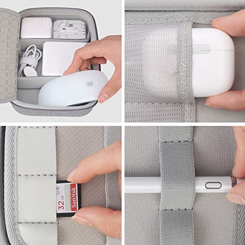 Elonbo Hard Travel Cords Organizer Universal Small Electronic Accessories Carrying Case for Chargers Cables MacBook Adapter Magic Mouse Apple Pencil USB Flash Disk Tech Portable Storage Bag, Grey - Image 4