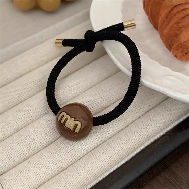 Loquat Cute Candy Color Alphabet Hair Ties Elastic Durable Brown min Ball black rope
