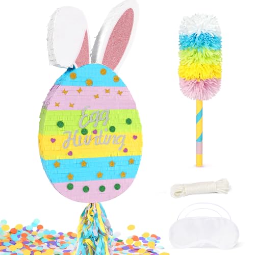 Pardecor 25 Easter Decorations Pinata Bunny Egg Piata with Blindfold Bat and Filler Funny Cute Party Favors for Cute Birthday Pinata Egg Theme Kids and Adults Party Supplies Decoration - Image 1