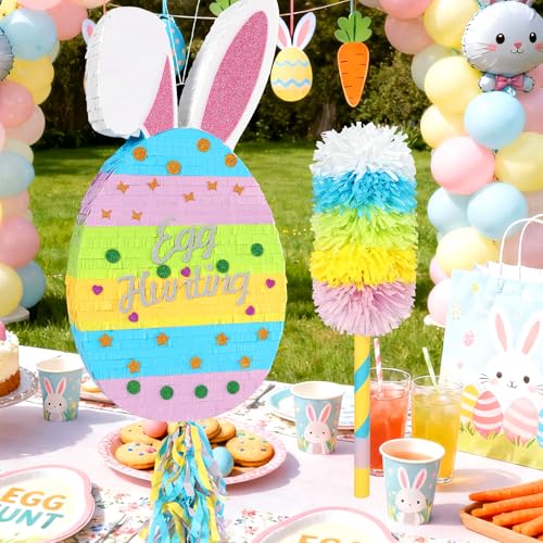 Pardecor 25 Easter Decorations Pinata Bunny Egg Piata with Blindfold Bat and Filler Funny Cute Party Favors for Cute Birthday Pinata Egg Theme Kids and Adults Party Supplies Decoration - Image 5