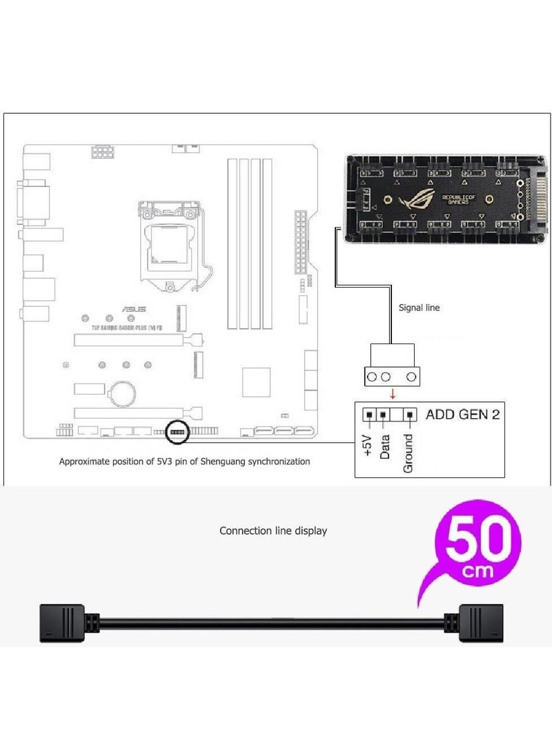 Clean Market Argb Rgb LED 3 Pin 11 Port 5V Sata Power Power Fan Multiplexer Ribbon Hub Cable Splitter
