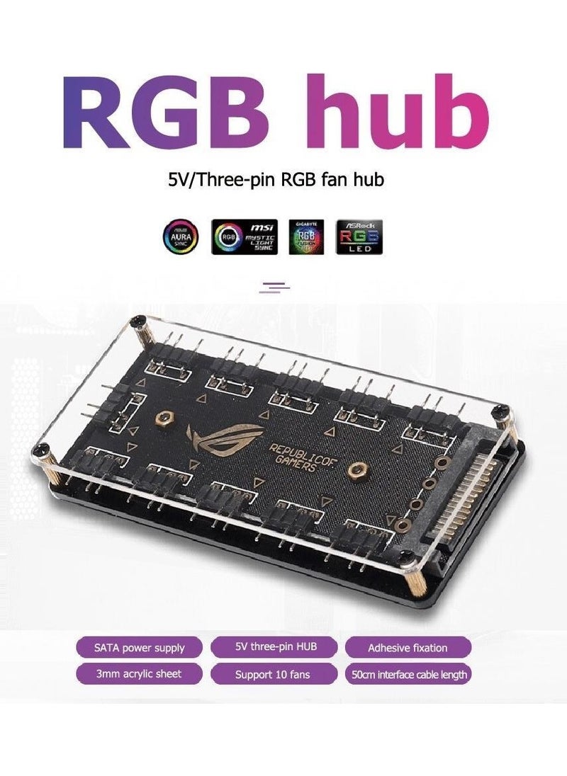 Clean Market Argb Rgb LED 3 Pin 11 Port 5V Sata Power Power Fan Multiplexer Ribbon Hub Cable Splitter