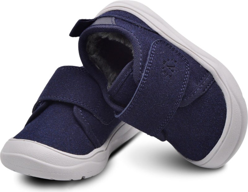 Kids A More Wide Single Velcro Plush Furry Anatomical Baby Boy Shoes Navy Blue  - Image 5