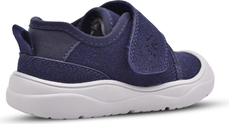 Kids A More Wide Single Velcro Plush Furry Anatomical Baby Boy Shoes Navy Blue  - Image 2