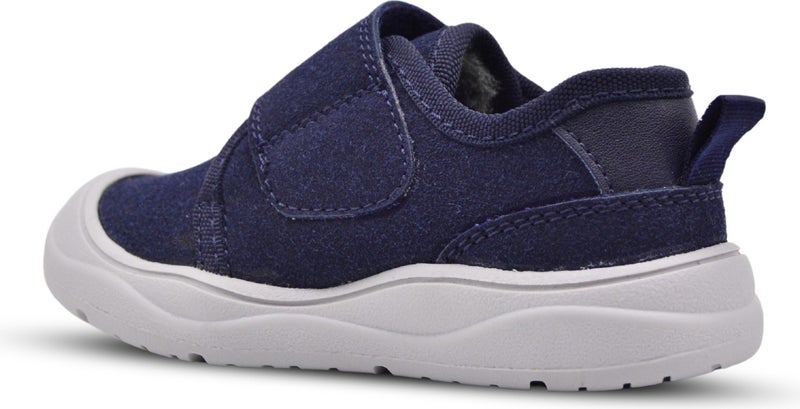 Kids A More Wide Single Velcro Plush Furry Anatomical Baby Boy Shoes Navy Blue  - Image 3