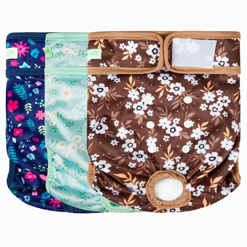 wegreeco Washable Female Dog Diapers Highly Absorbent Reusable Diapers for Dog in Heat Period, 3 Pack (Chrysanthemum, X-Large) - Image 1