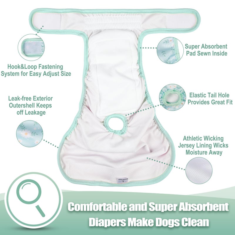 wegreeco Washable Female Dog Diapers Highly Absorbent Reusable Diapers for Dog in Heat Period, 3 Pack (Chrysanthemum, X-Large) - Image 4