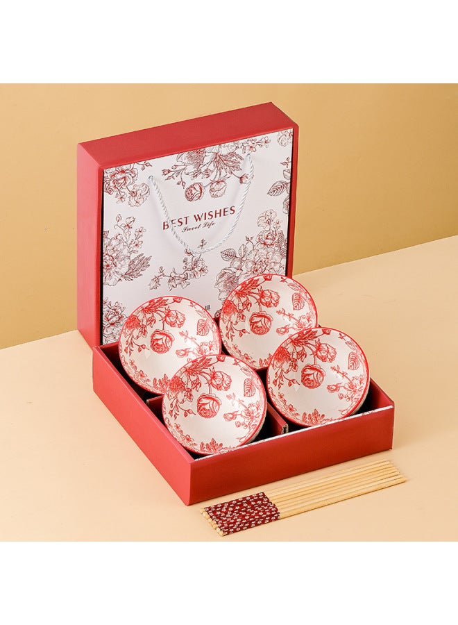 Underglaze Color Ceramic Dishes And Plates Tableware Gift Box Set Bowls And Chopsticks Set Bowls Opening Gifts Souvenirs