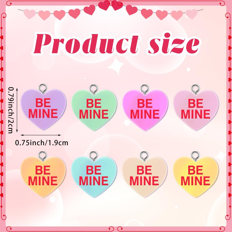Highergo 128 Pcs Valentines Heart Charms Bulk Conversation Heart Charms Resin Cute Pendant Valentines Day Gifts for Jewelry Making DIY Craft - Image 2