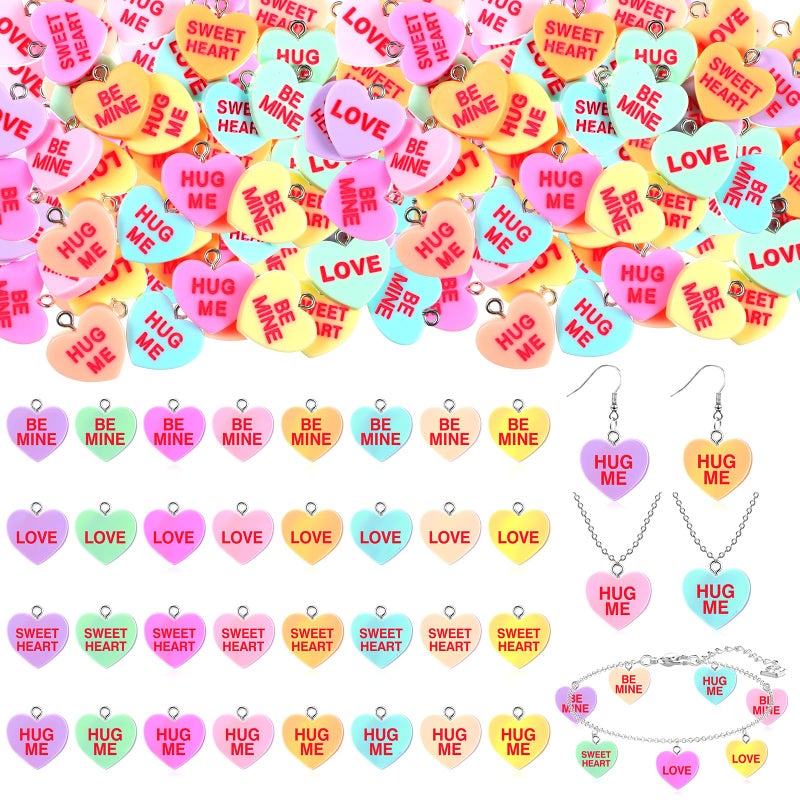 Highergo 128 Pcs Valentines Heart Charms Bulk Conversation Heart Charms Resin Cute Pendant Valentines Day Gifts for Jewelry Making DIY Craft - Image 1