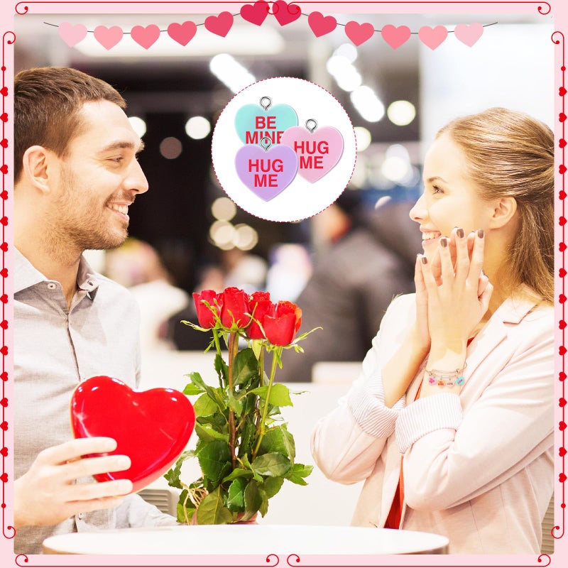 Highergo 128 Pcs Valentines Heart Charms Bulk Conversation Heart Charms Resin Cute Pendant Valentines Day Gifts for Jewelry Making DIY Craft - Image 4