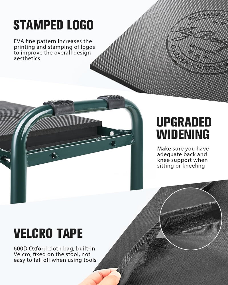AZBESTPRO Garden Kneeler and Seat Heavy Duty, Upgraded Foldable Gardening Stool - Widened to 10" Stable Wear-resistant Prevent Knee and Back Pain, Beautiful Logo high-end 2 Large Tool Bags Gift for Women - Image 4