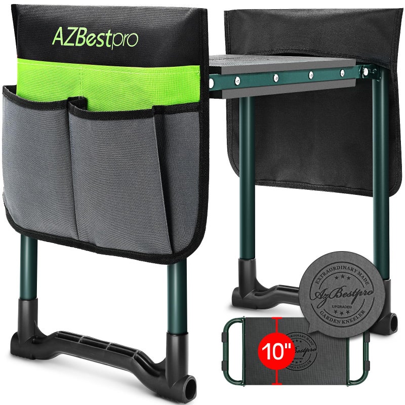 AZBESTPRO Garden Kneeler and Seat Heavy Duty, Upgraded Foldable Gardening Stool - Widened to 10" Stable Wear-resistant Prevent Knee and Back Pain, Beautiful Logo high-end 2 Large Tool Bags Gift for Women - Image 1