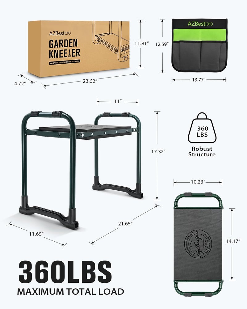 AZBESTPRO Garden Kneeler and Seat Heavy Duty, Upgraded Foldable Gardening Stool - Widened to 10" Stable Wear-resistant Prevent Knee and Back Pain, Beautiful Logo high-end 2 Large Tool Bags Gift for Women - Image 5